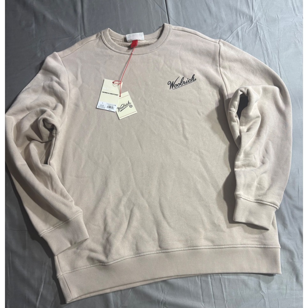 Woolrich Mens Crewneck Sweatshirt Tan Beige Hiking Boot Graphic 100% Cotton L